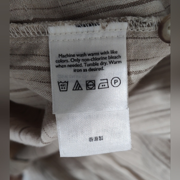 Vintage 1990’s Eddie Bauer 100% Linen Neutral Earthy Pin Striped Sundress Sz M - Picture 7 of 10